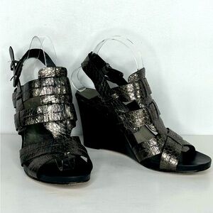 Donald J Pliner Gaia Metallic Wedge Sandals Dark Romantic Witchy Sz 9.5‎